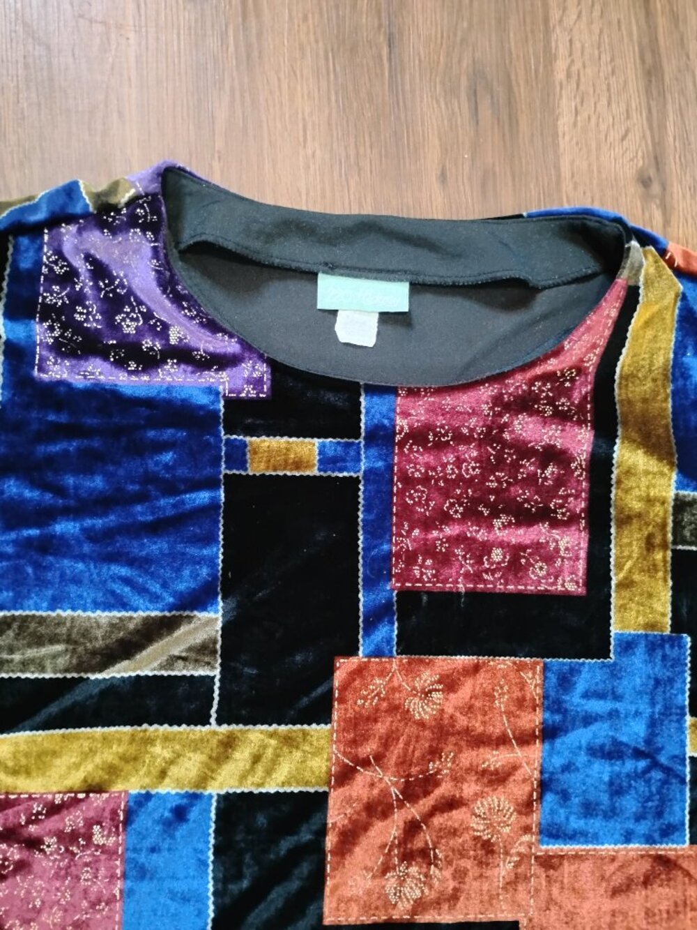 Vintage 220 Hickory Color Block Patchwork Geometric Top Blouse